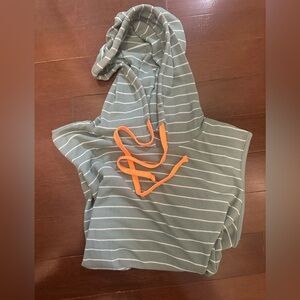 Moonshot Green Striped Sleeveless Hoodie with Orange Accents